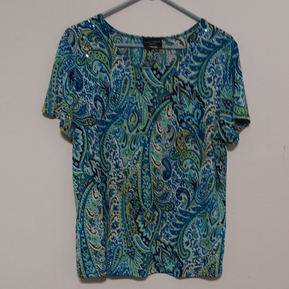 Brittany Black Blue & Green Paisley Short Sleeve Top 23"-25" Ptp